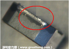 使用錫(Sn)鍍層的電源電感器(Power Inductors)，經(jīng)過推力測試后，其焊點(diǎn)還保留在零件的端點(diǎn)上，所以推力比較高。