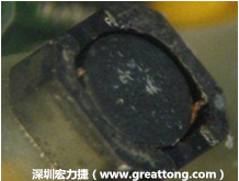 使用銀(Ag)鍍層的電源電感器(Power Inductors)，經(jīng)過推力測試后，零件端點(diǎn)上已經(jīng)看不到任何鍍層的痕跡了，所以其耐推力就比較小。