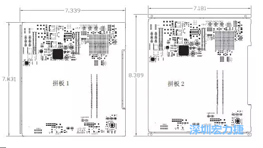 如圖11所示在兩種拼板中PCB單元的邊條位置不同，拼板1中邊條在長邊方向，而拼板2中邊條在短邊方向-深圳宏力捷