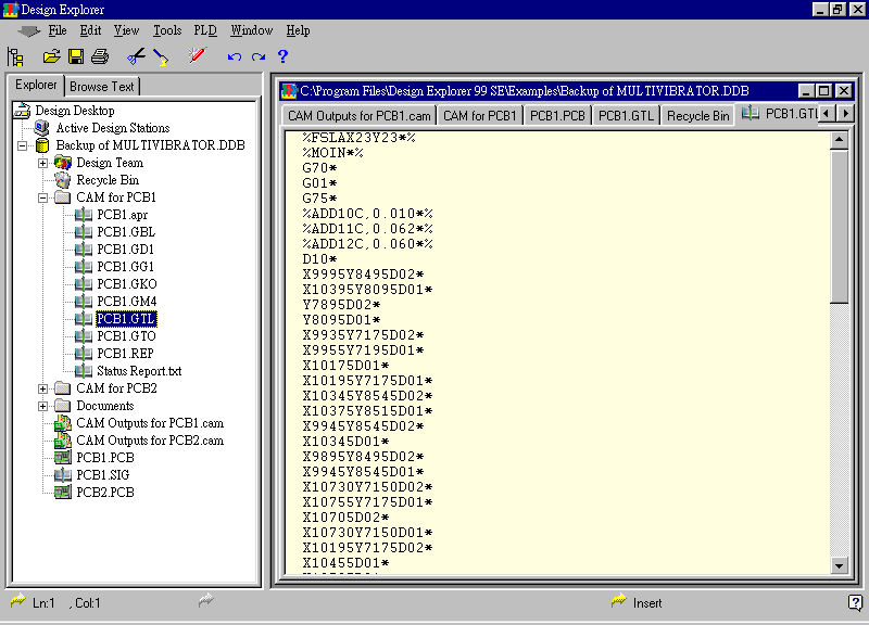 要檢查各Gerber輸出文件，則在瀏覽器中打開CAM Output for PCB1，即可看到一系列Gerber輸出文件。