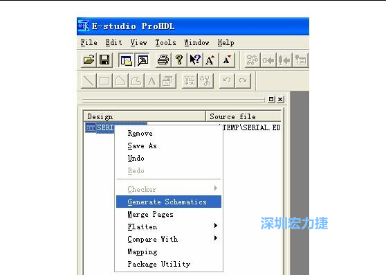 4．右鍵點(diǎn)擊 Serial.EDF 文件，選擇 Generate Schamatics：