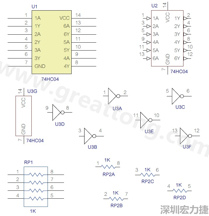 圖1 半導(dǎo)體元件供應(yīng)商所畫(huà)的電路圖符號(hào)是模擬元件的接腳圖，而非訊號(hào)流程。