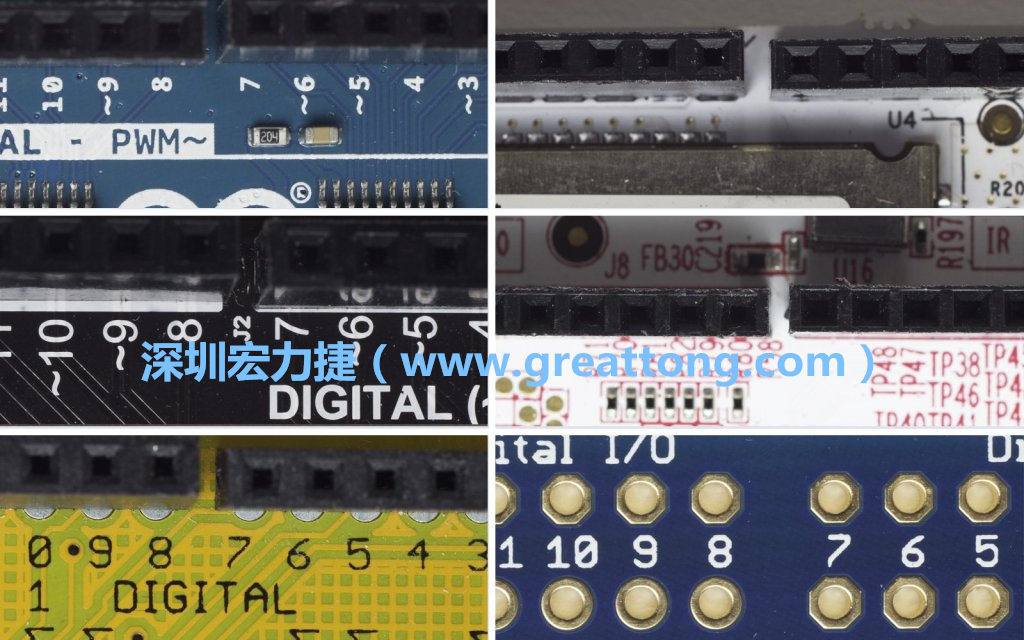 各種不同尺寸的Arduino上第7、8腳位的間距。