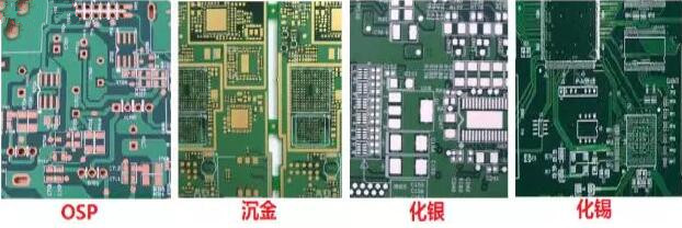 表面工藝分：熱風(fēng)整平，沉金， 化銀， 化錫， OSP 等幾種表面工藝